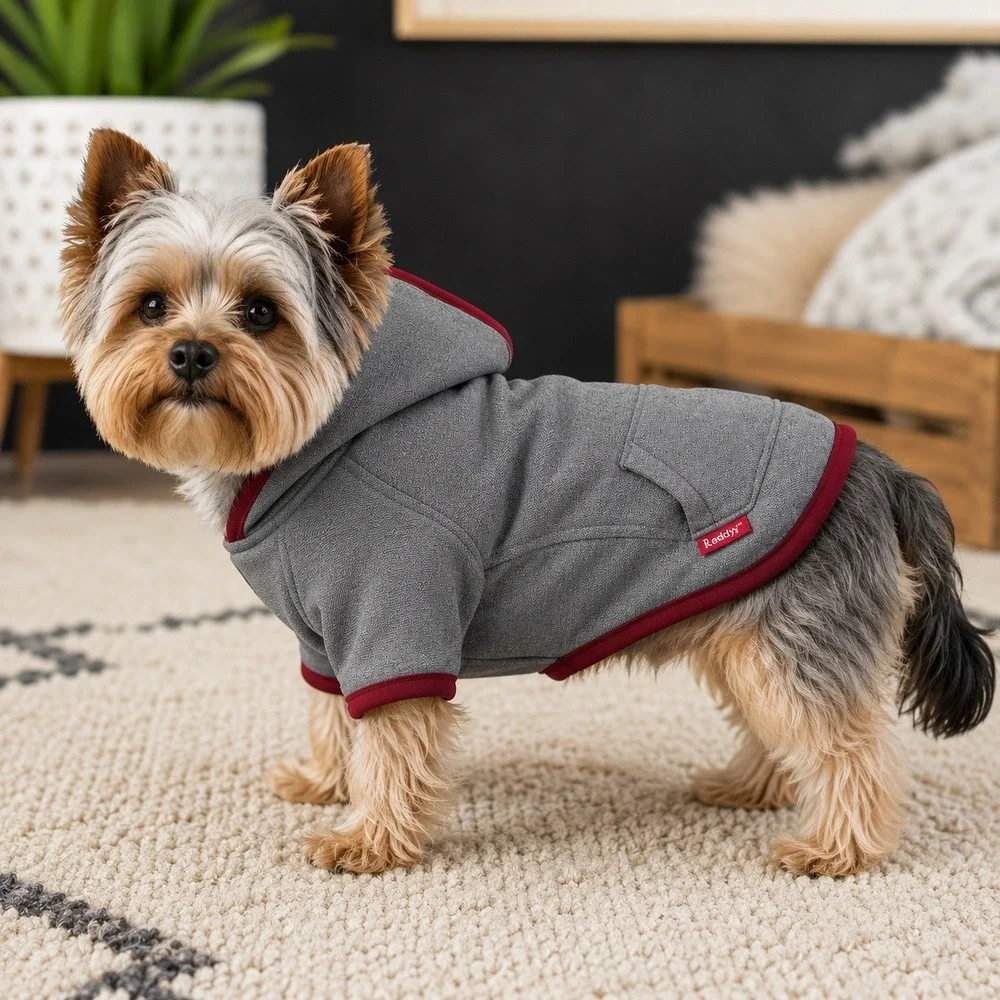 Reddy Dog Hoodie NWOT Sweatshirt Gray Burgundy Fleece Lined Pet Jacket Small